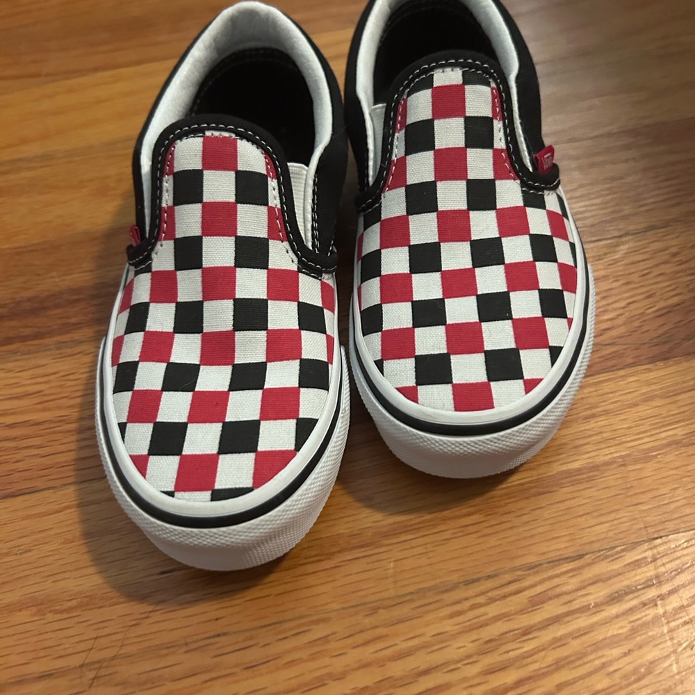 Vans Kids Red and Black Checkerboard Slip-On Sneakers